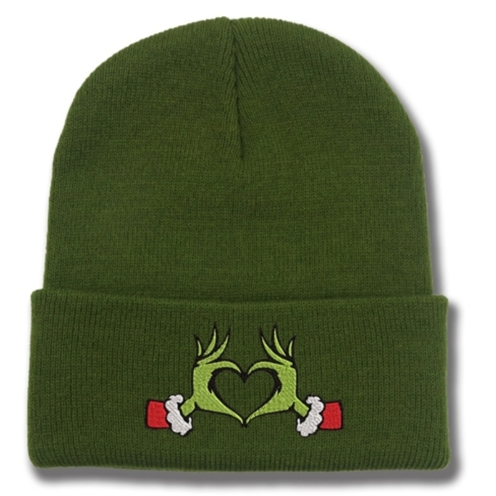 Green Knit Beanie with Heart Design